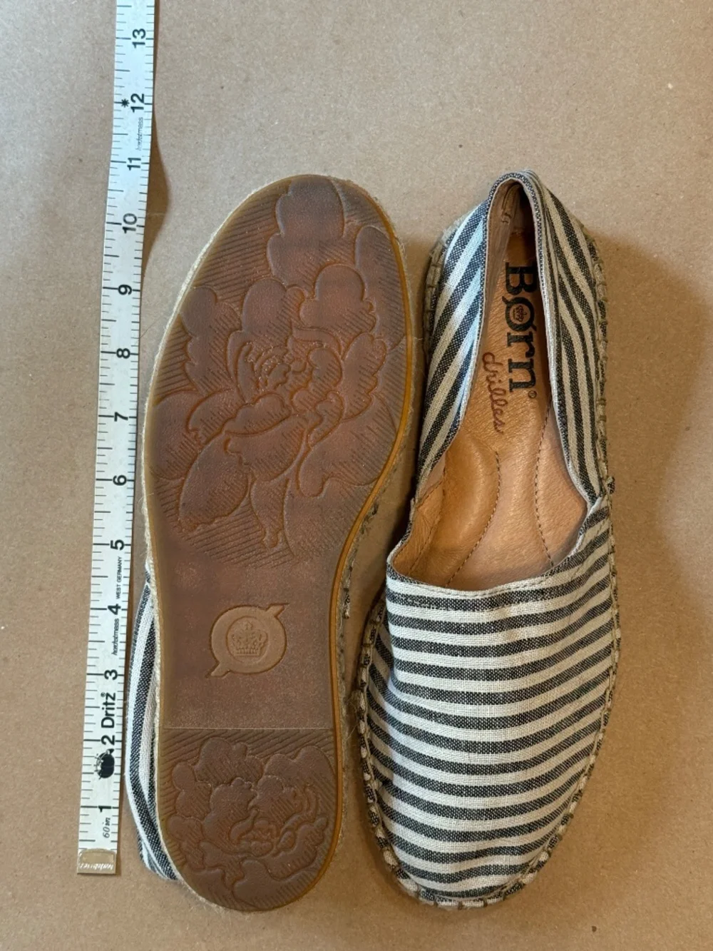 Born espadrilles, black/white stripe Women's 8
